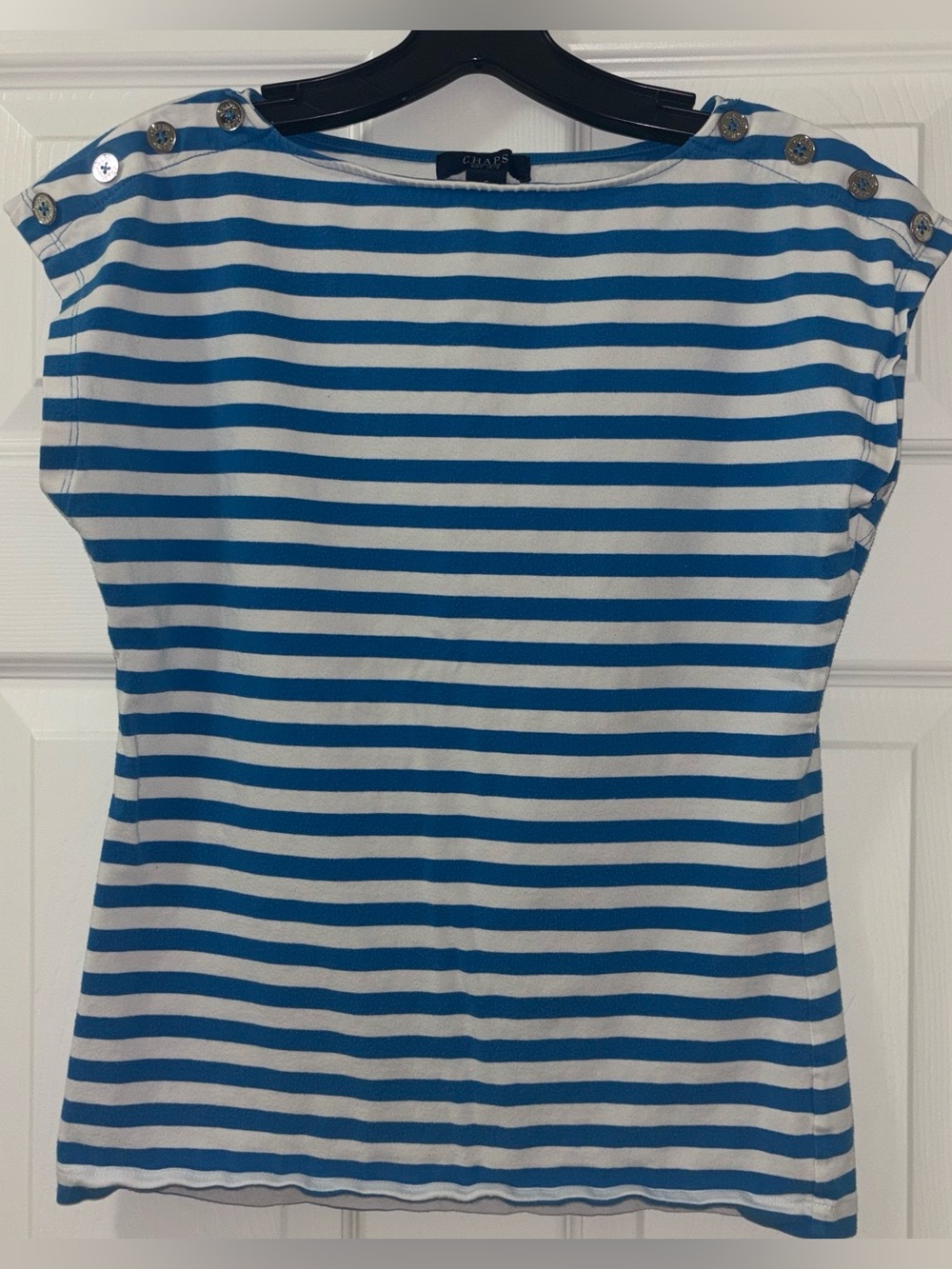 Chaps Blue & White Striped Boatneck Top